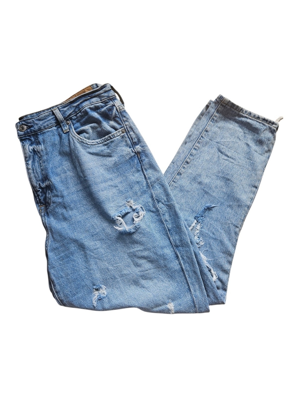 &Denim H&M Heavy Distressed High-Waisted Ripped Mom Jeans - Size 16